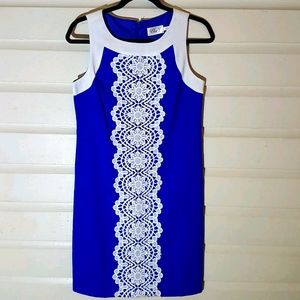 Eliza J royal blue linen and lace linen dress